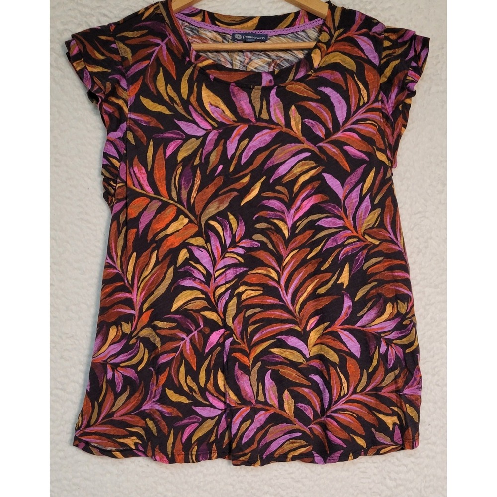 Democracy Womens Floral Top Plus Size 2X Cap Sleeve Pullover Blouse 1717